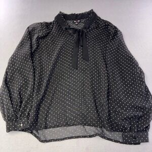 Iky & Me Blouse Womens XL Black Polka Dot Sheer Tie Neck Ruffle Balloon Sleeve